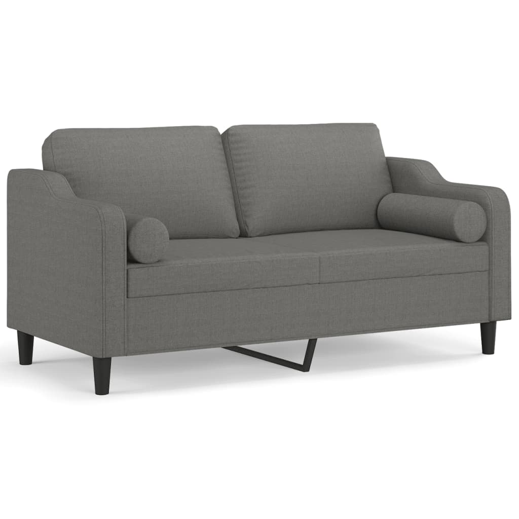 2-Seater Sofa with Pillows&Cushions Dark Grey 140 cm Fabric