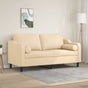 2-Seater Sofa with Pillows&Cushions Cream 140 cm Fabric
