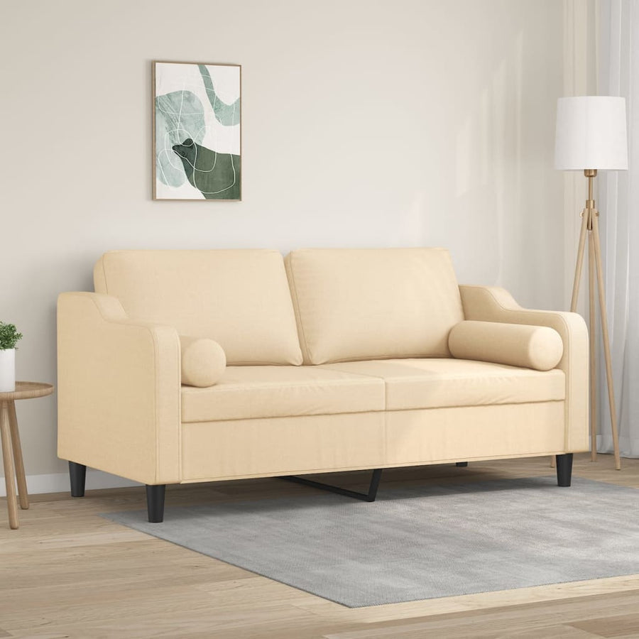 2-Seater Sofa with Pillows&Cushions Cream 140 cm Fabric