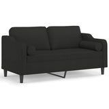 2-Seater Sofa with Pillows&Cushions Black 140 cm Fabric - Front View