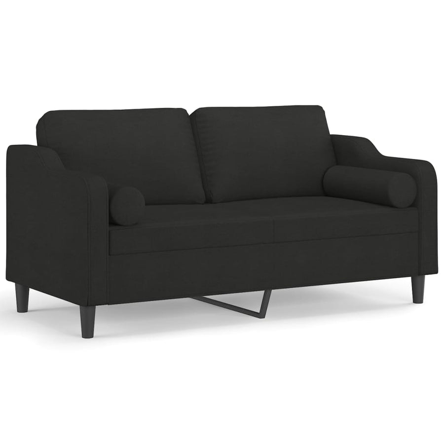 2-Seater Sofa with Pillows&Cushions Black 140 cm Fabric