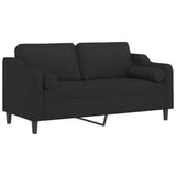 2-Seater Sofa with Pillows&Cushions Black 140 cm Fabric
