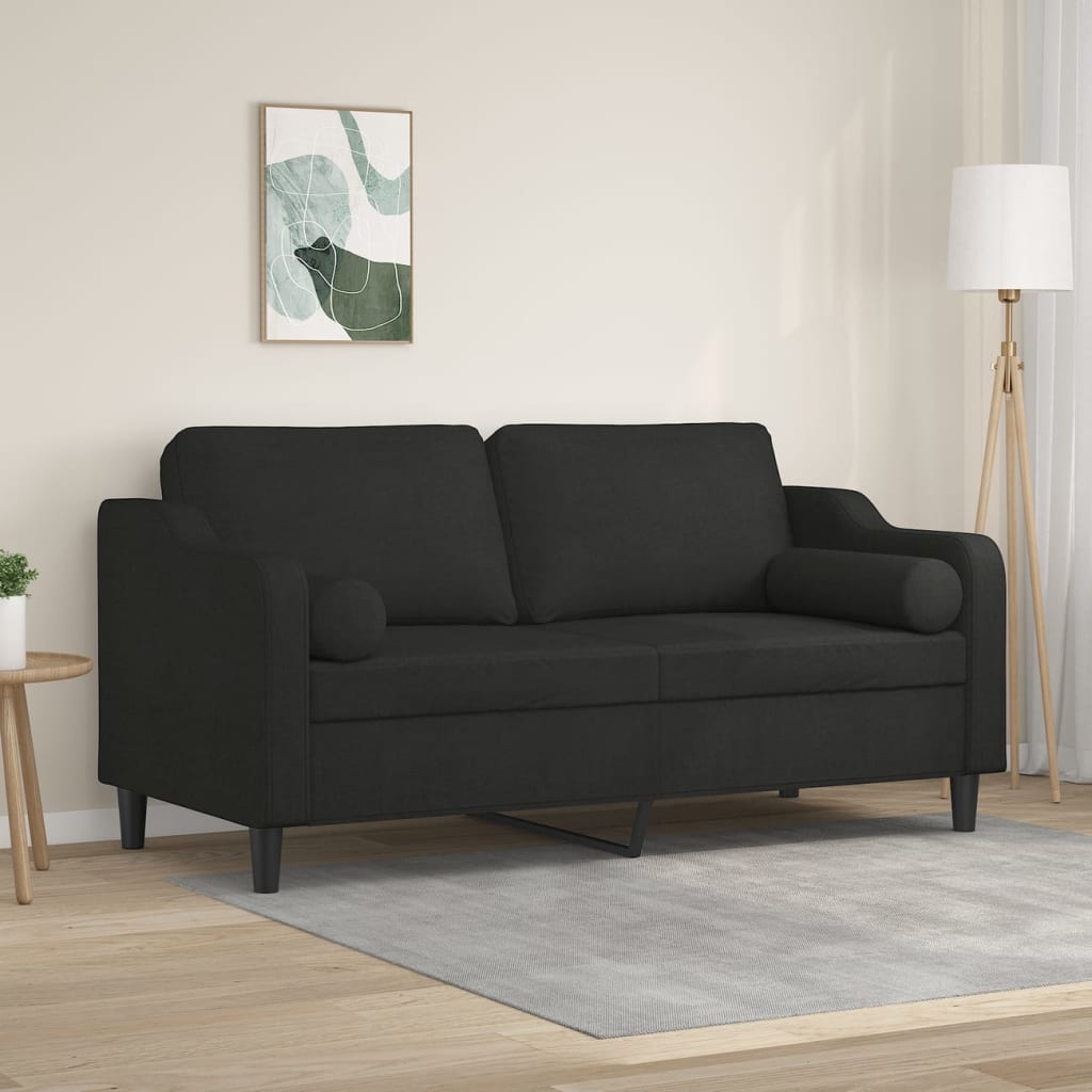2-Seater Sofa with Pillows&Cushions Black 140 cm Fabric