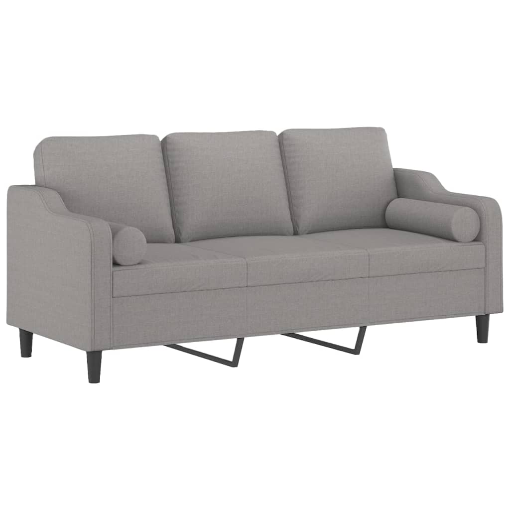 3-Seater Sofa with Pillows&Cushions Light Grey 180 cm Fabric