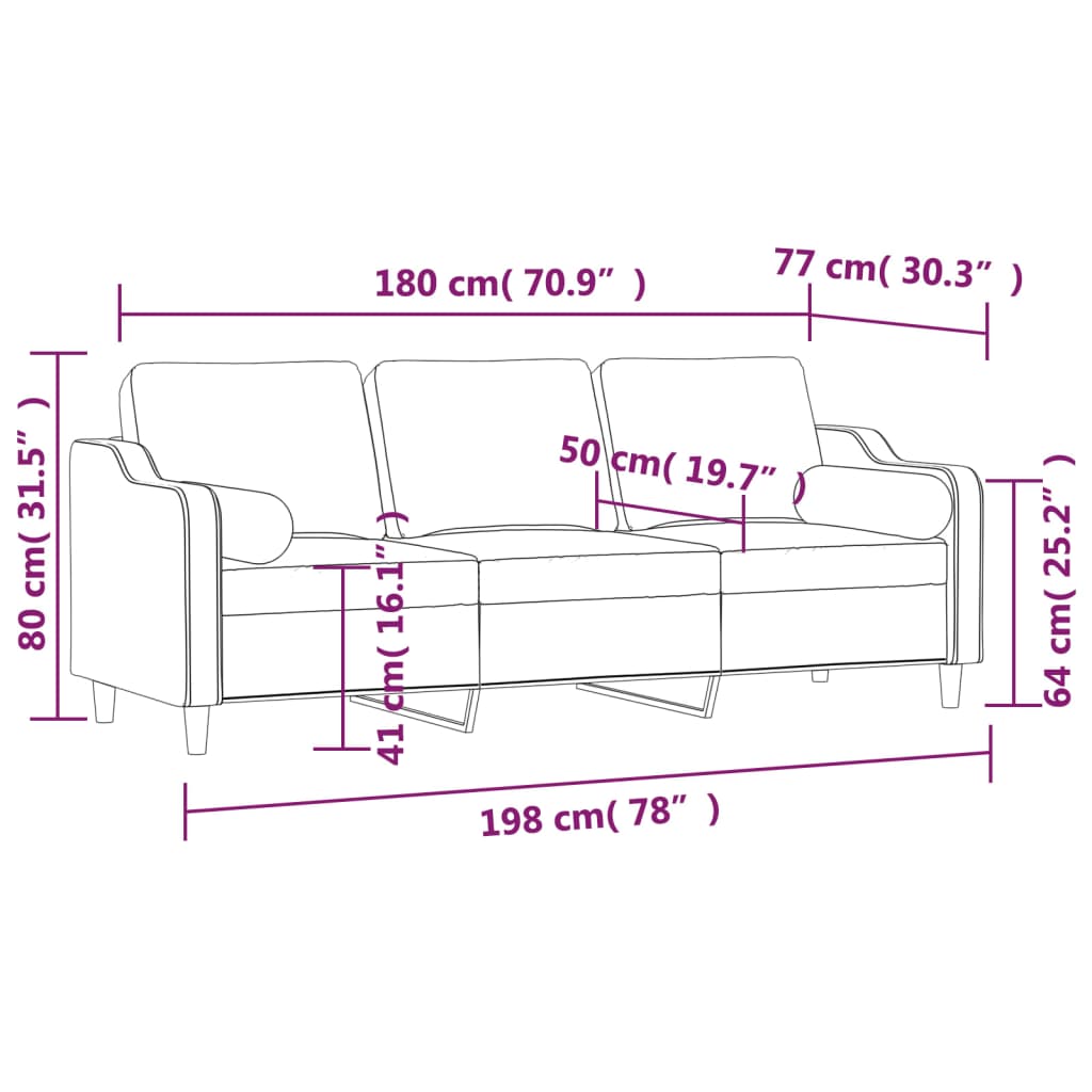 3-Seater Sofa with Pillows&Cushions Light Grey 180 cm Fabric