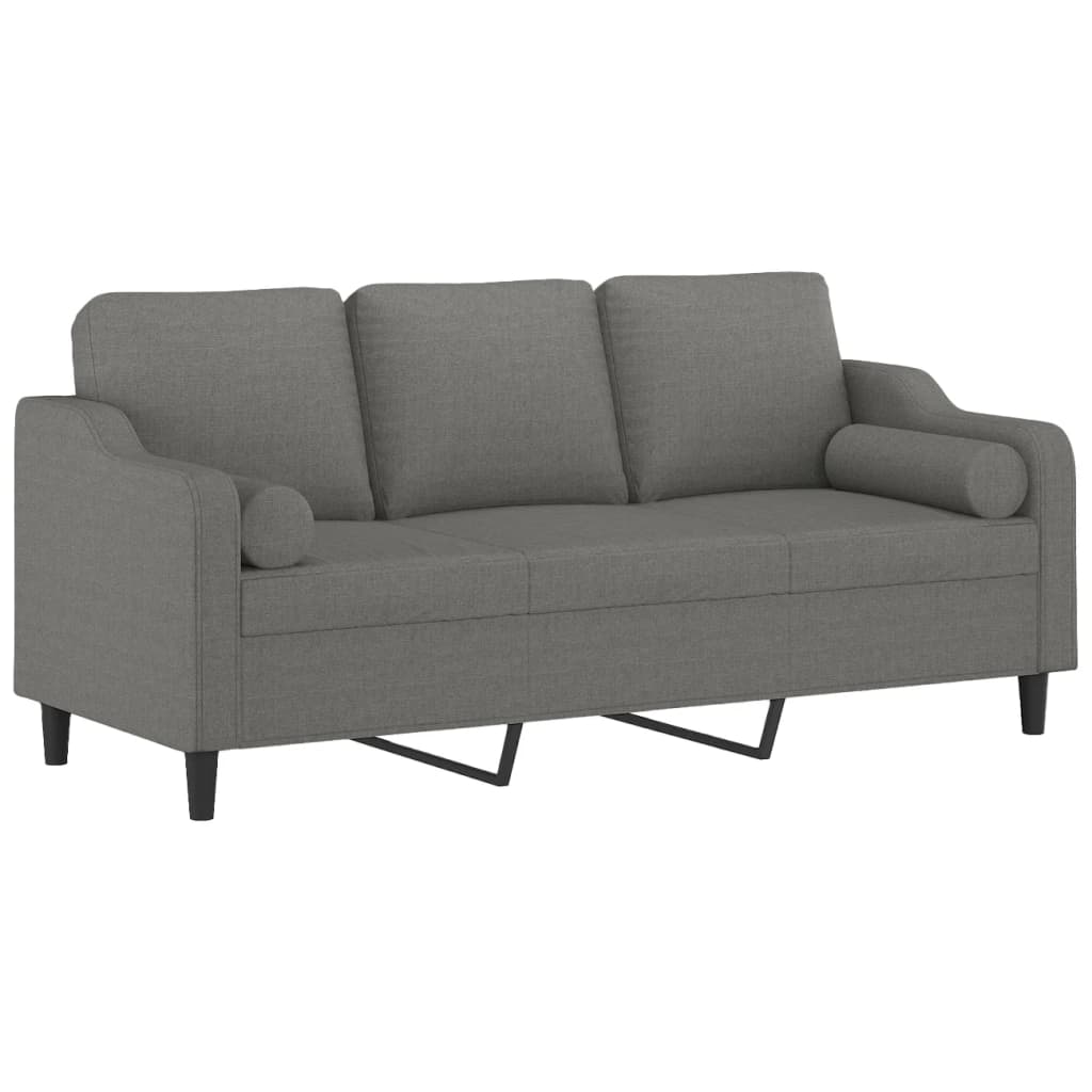 3-Seater Sofa with Pillows&Cushions Dark Grey 180 cm Fabric