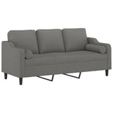3-Seater Sofa with Pillows&Cushions Dark Grey 180 cm Fabric