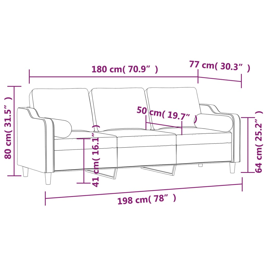 3-Seater Sofa with Pillows&Cushions Dark Grey 180 cm Fabric