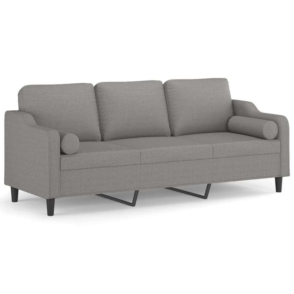 3-Seater Sofa with Pillows&Cushions Light Grey 210 cm Fabric