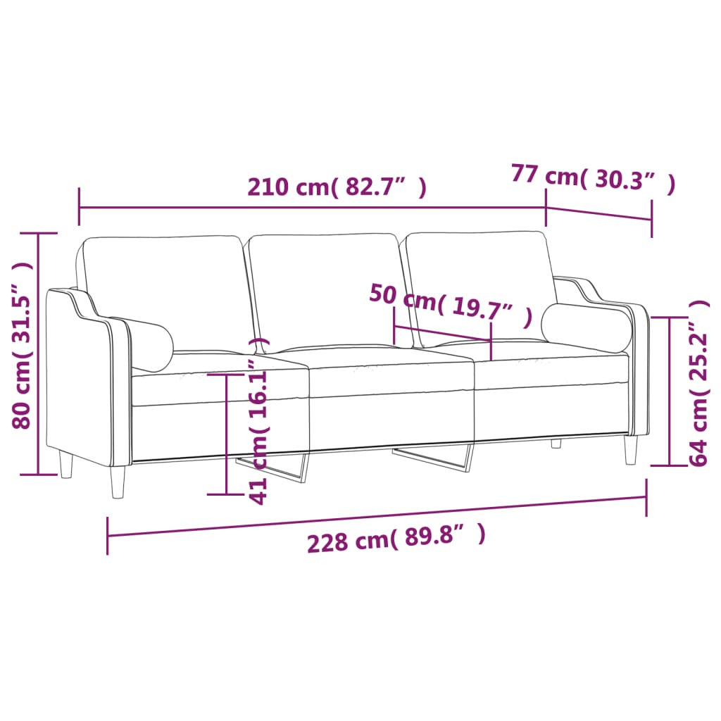 3-Seater Sofa with Pillows&Cushions Light Grey 210 cm Fabric
