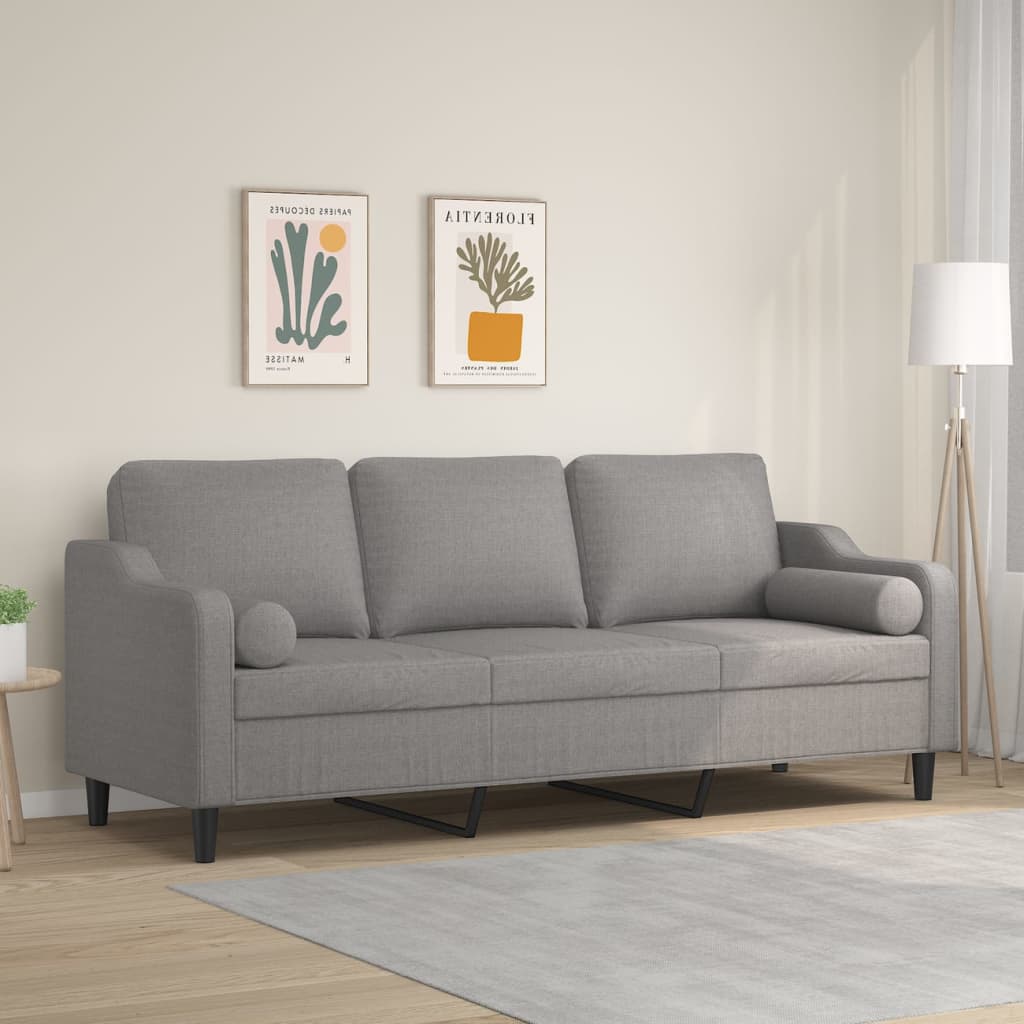 3-Seater Sofa with Pillows&Cushions Light Grey 210 cm Fabric