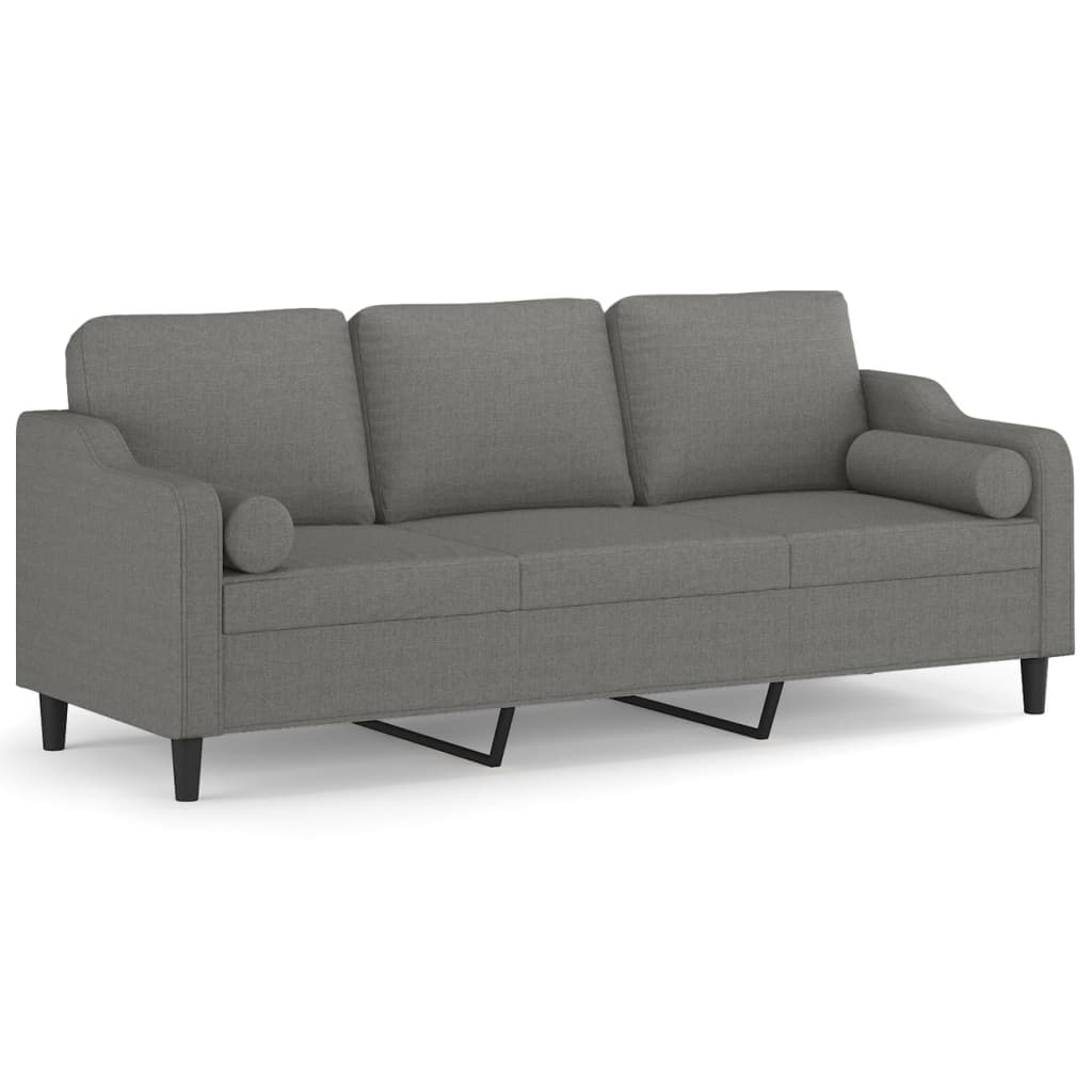 3-Seater Sofa with Pillows&Cushions Dark Grey 210 cm Fabric