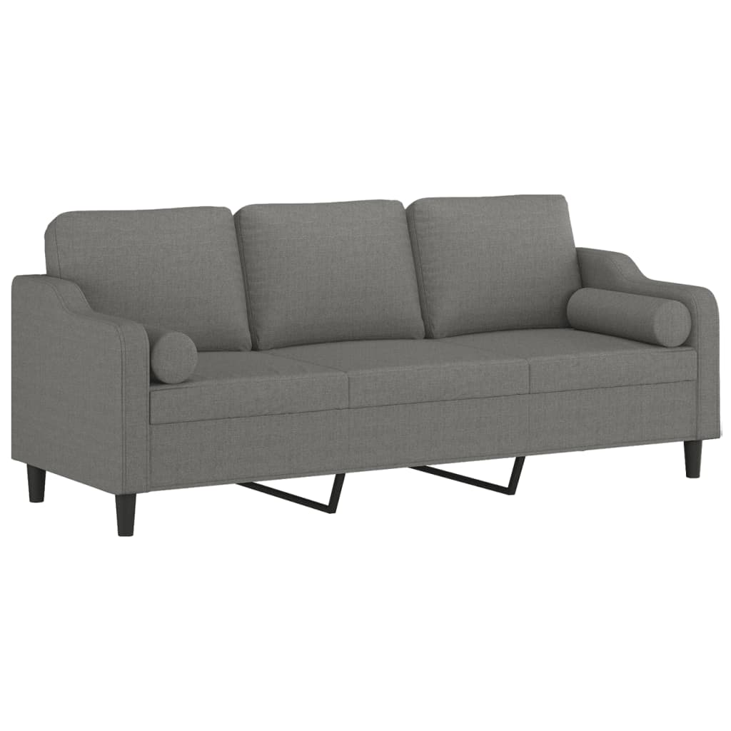 3-Seater Sofa with Pillows&Cushions Dark Grey 210 cm Fabric