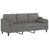 3-Seater Sofa with Pillows&Cushions Dark Grey 210 cm Fabric