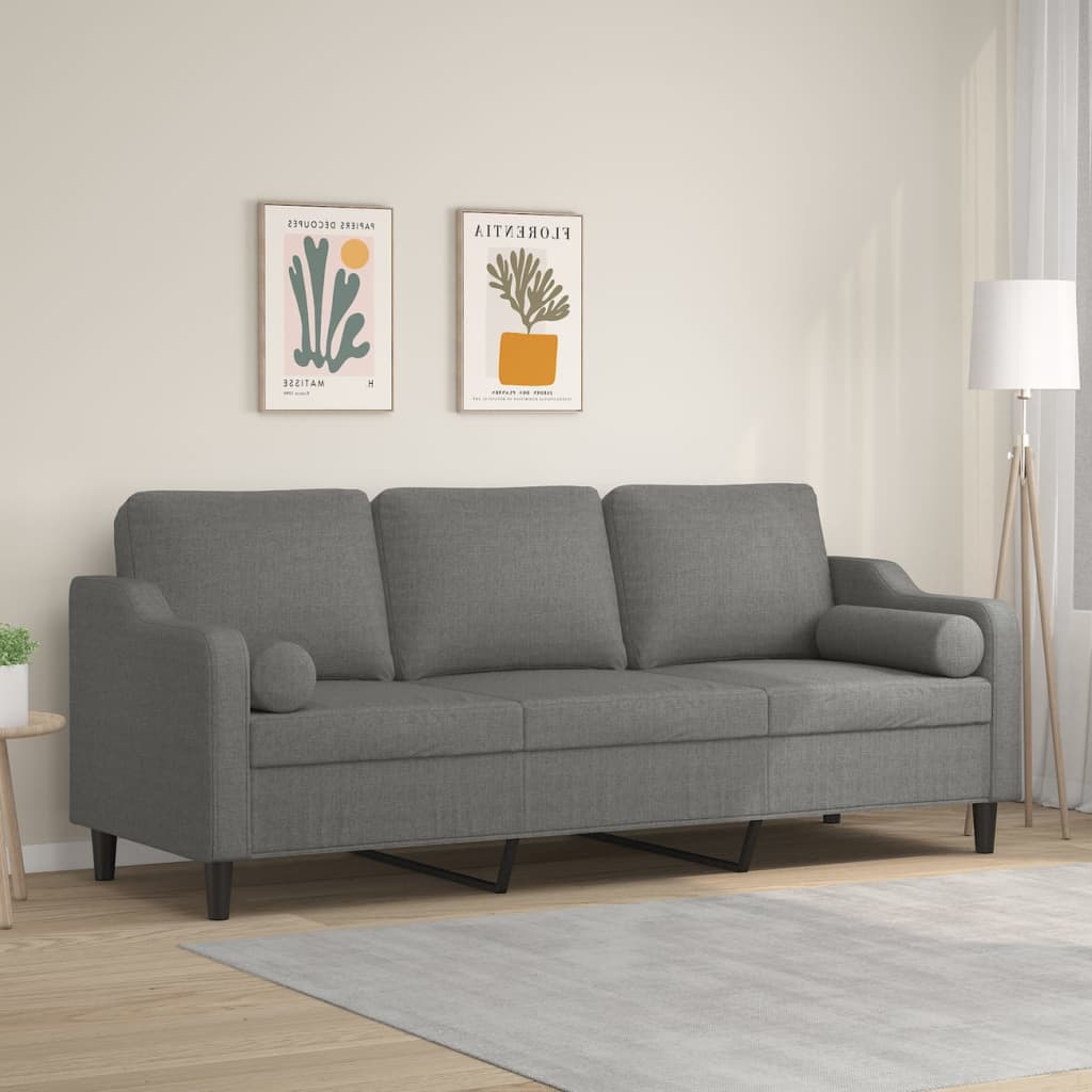 3-Seater Sofa with Pillows&Cushions Dark Grey 210 cm Fabric