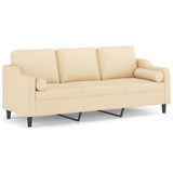 3-Seater Sofa with Pillows&Cushions Cream 210 cm Fabric