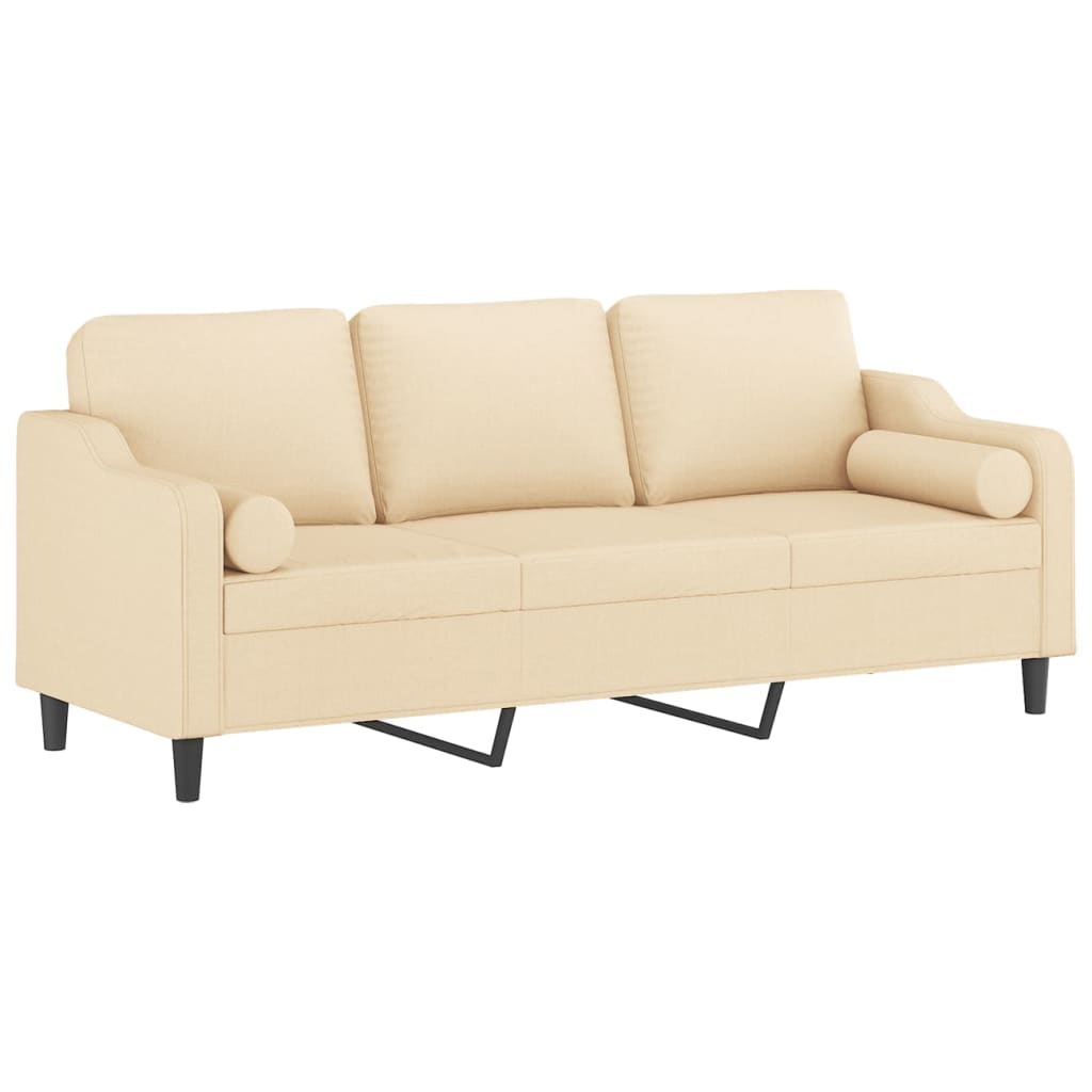 3-Seater Sofa with Pillows&Cushions Cream 210 cm Fabric