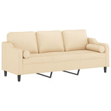 3-Seater Sofa with Pillows&Cushions Cream 210 cm Fabric - Side View