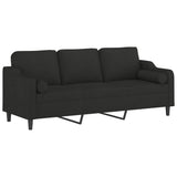3-Seater Sofa with Pillows&Cushions Black 210 cm Fabric