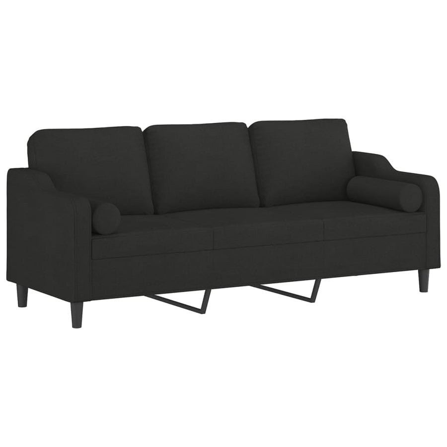 3-Seater Sofa with Pillows&Cushions Black 210 cm Fabric