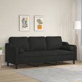 3-Seater Sofa with Pillows&Cushions Black 210 cm Fabric