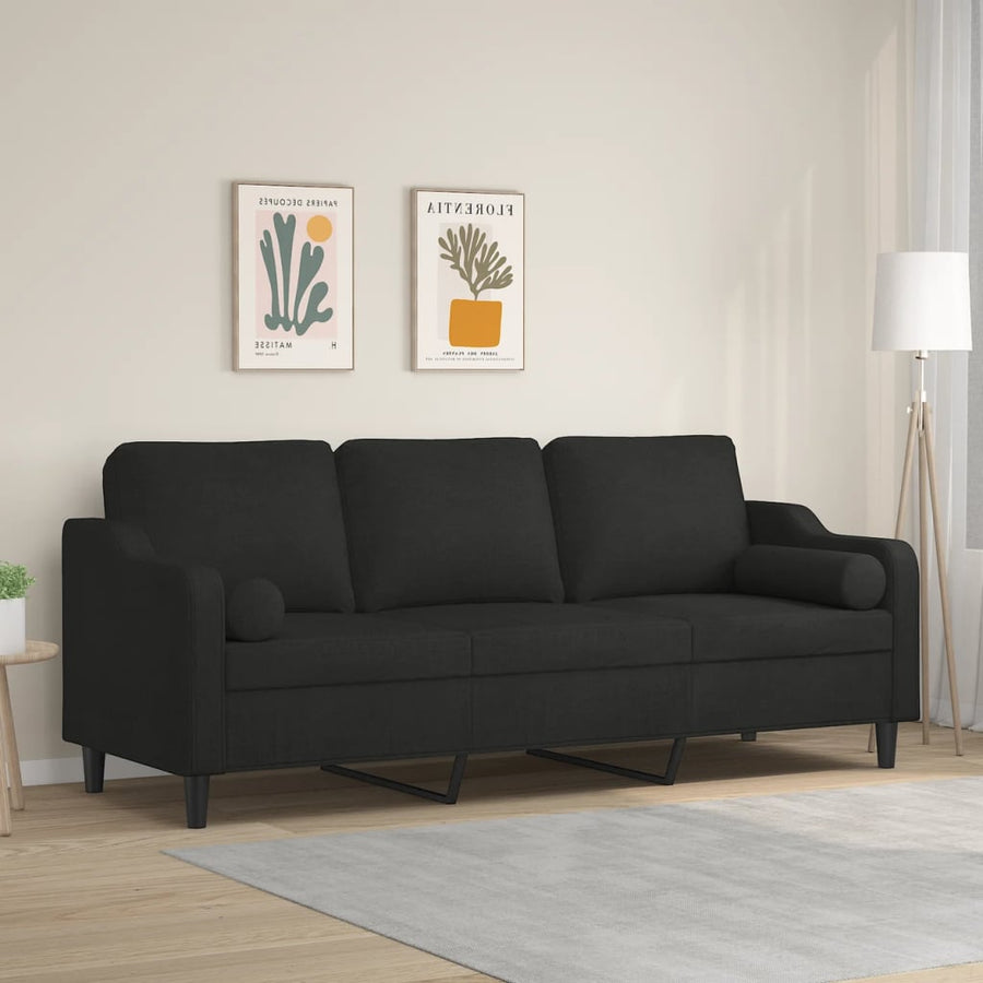 3-Seater Sofa with Pillows&Cushions Black 210 cm Fabric