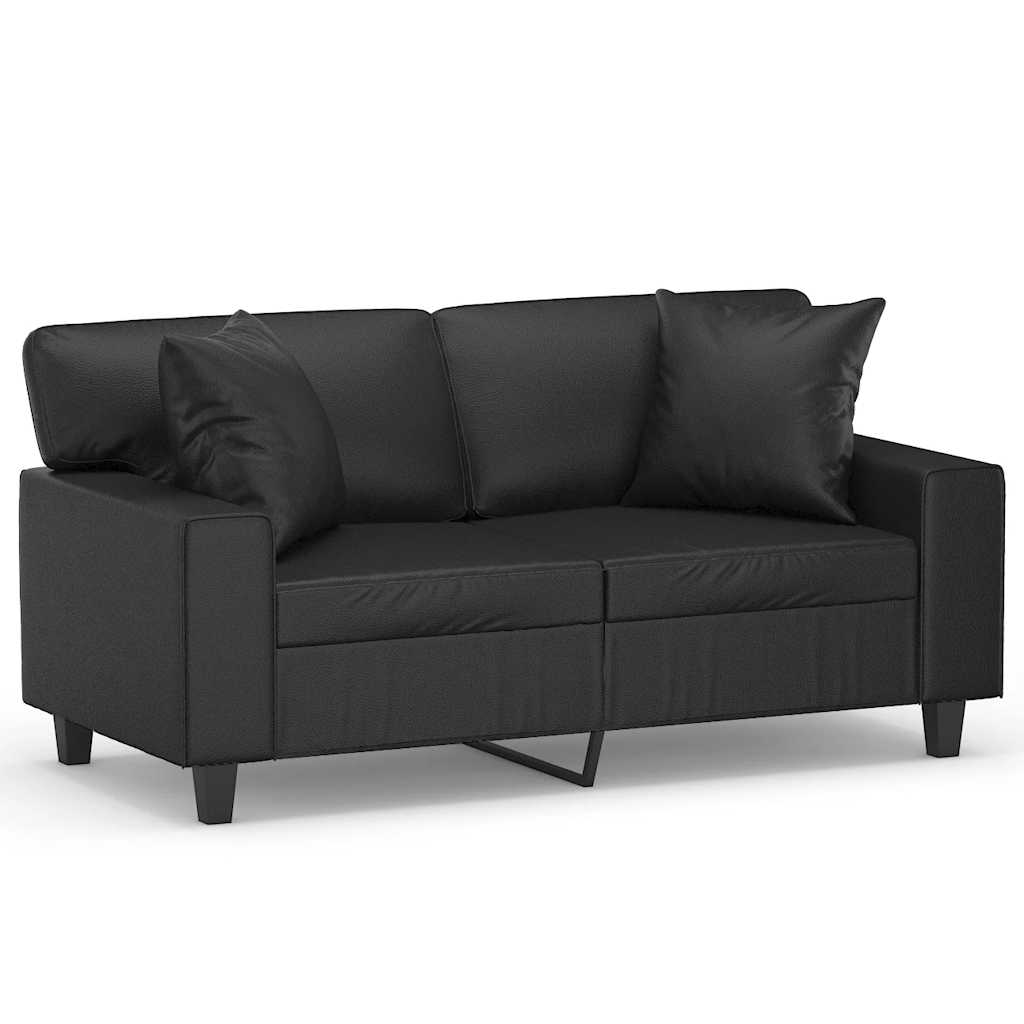 2-Seater Sofa with Pillows&Cushions Black 120 cm Faux Leather