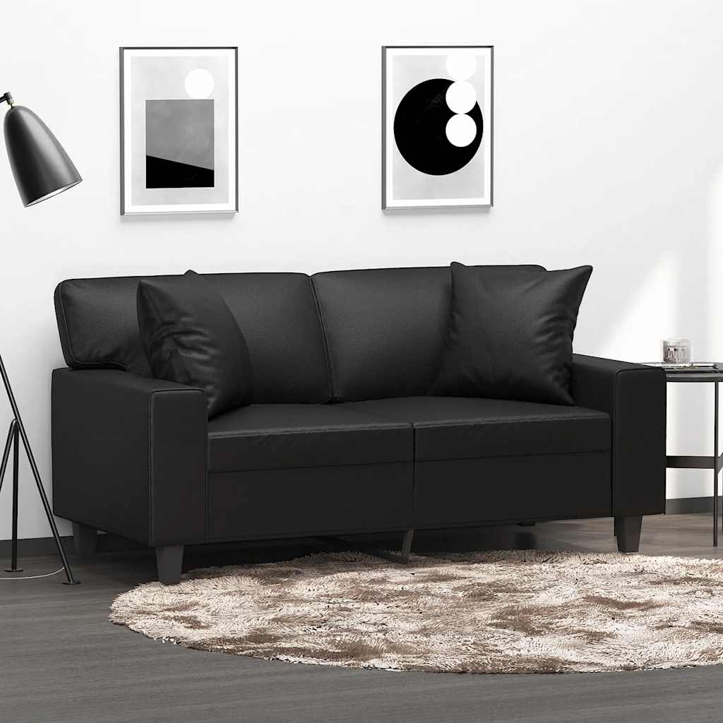 2-Seater Sofa with Pillows&Cushions Black 120 cm Faux Leather