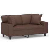 2-Seater Sofa with Pillows&Cushions Brown 120 cm Faux Leather - Front View