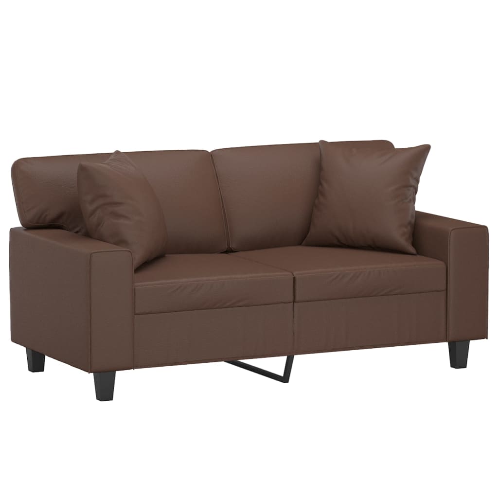 2-Seater Sofa with Pillows&Cushions Brown 120 cm Faux Leather