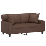 2-Seater Sofa with Pillows&Cushions Brown 120 cm Faux Leather - Side View