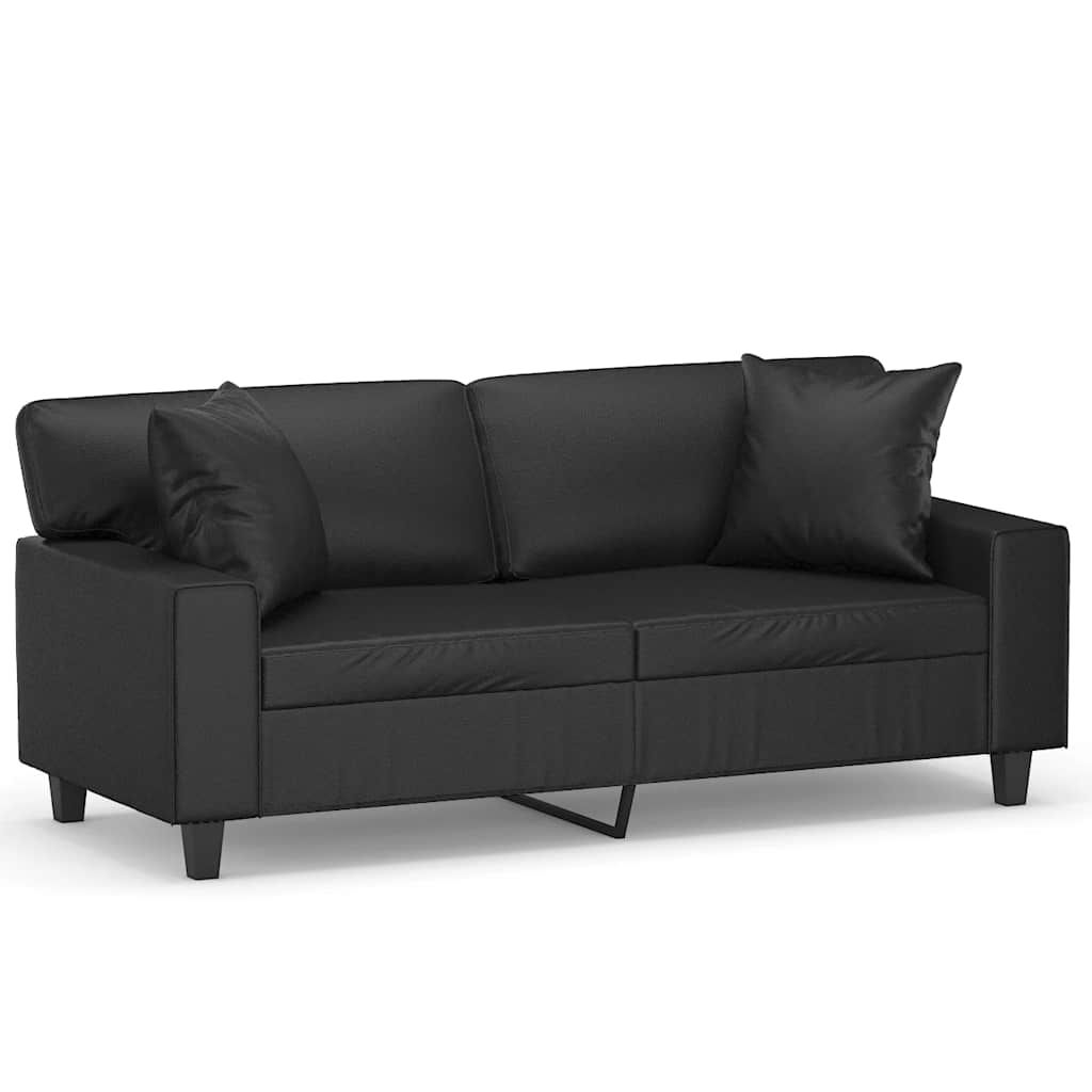 2-Seater Sofa with Pillows&Cushions Black 140 cm Faux Leather