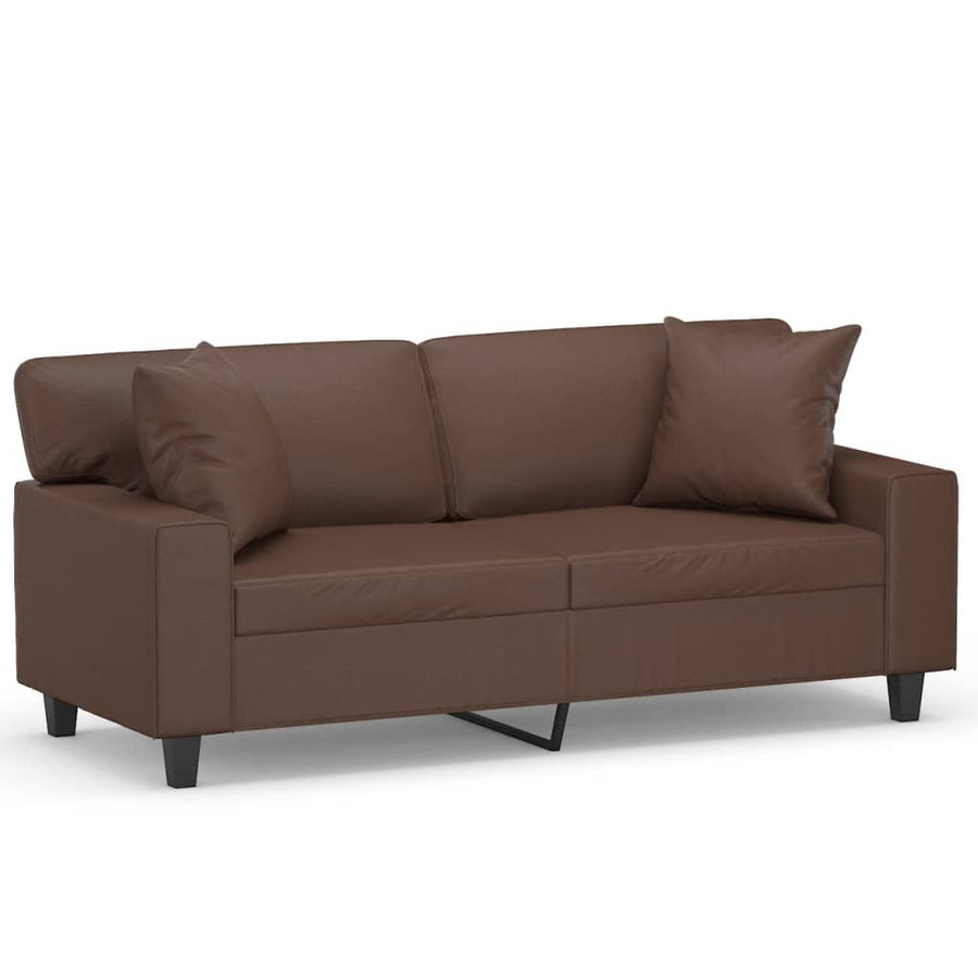 2-Seater Sofa with Pillows&Cushions Brown 140 cm Faux Leather