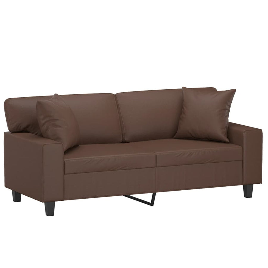 2-Seater Sofa with Pillows&Cushions Brown 140 cm Faux Leather