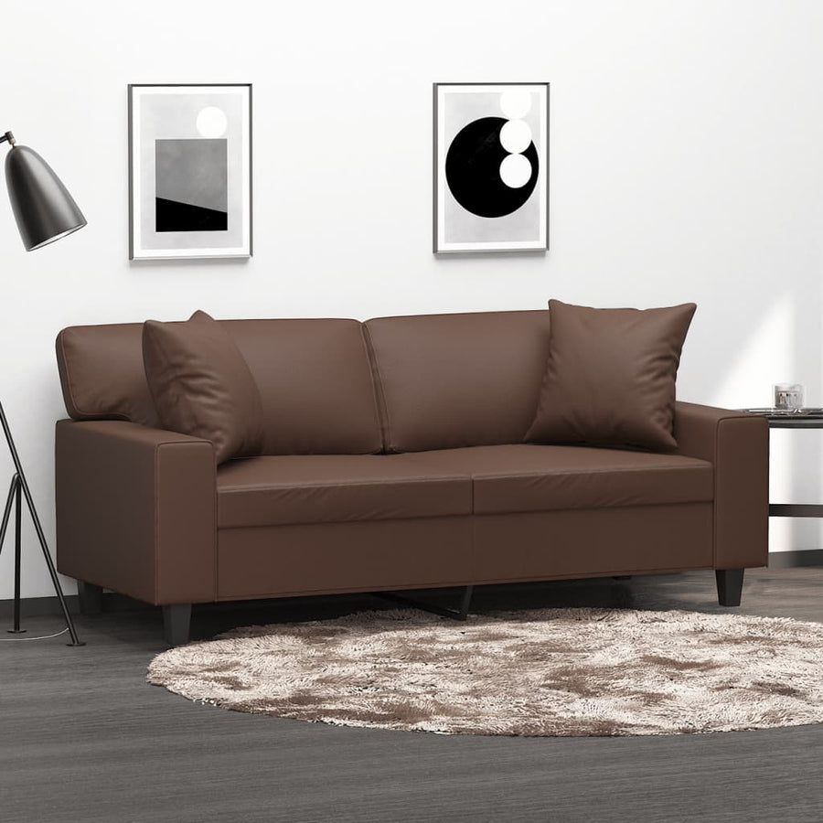2-Seater Sofa with Pillows&Cushions Brown 140 cm Faux Leather