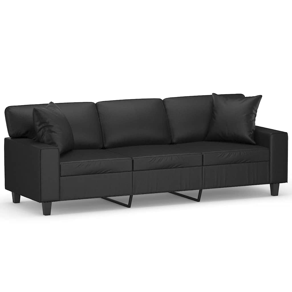 3-Seater Sofa with Pillows&Cushions Black 180 cm Faux Leather