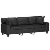 3-Seater Sofa with Pillows&Cushions Black 180 cm Faux Leather