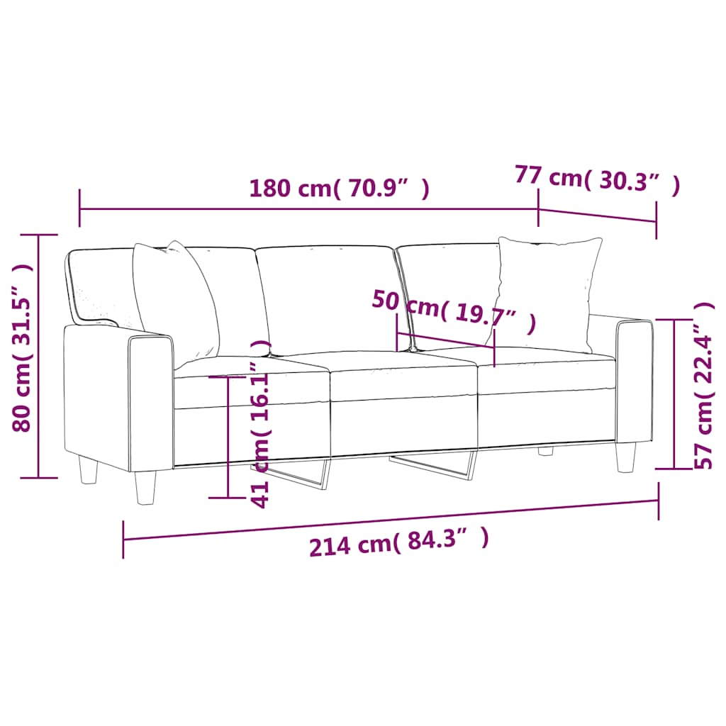 3-Seater Sofa with Pillows&Cushions Black 180 cm Faux Leather