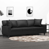 3-Seater Sofa with Pillows&Cushions Black 180 cm Faux Leather