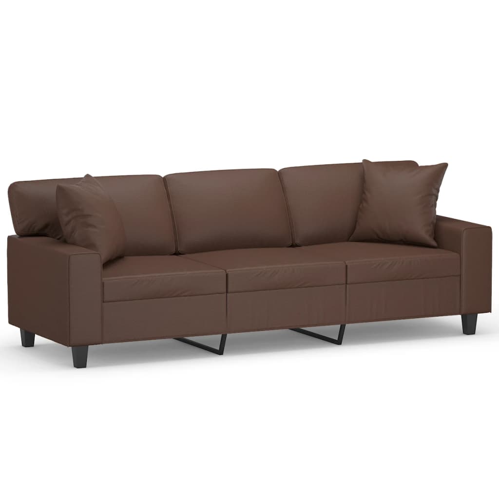 3-Seater Sofa with Pillows&Cushions Brown 180 cm Faux Leather