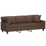 3-Seater Sofa with Pillows&Cushions Brown 180 cm Faux Leather