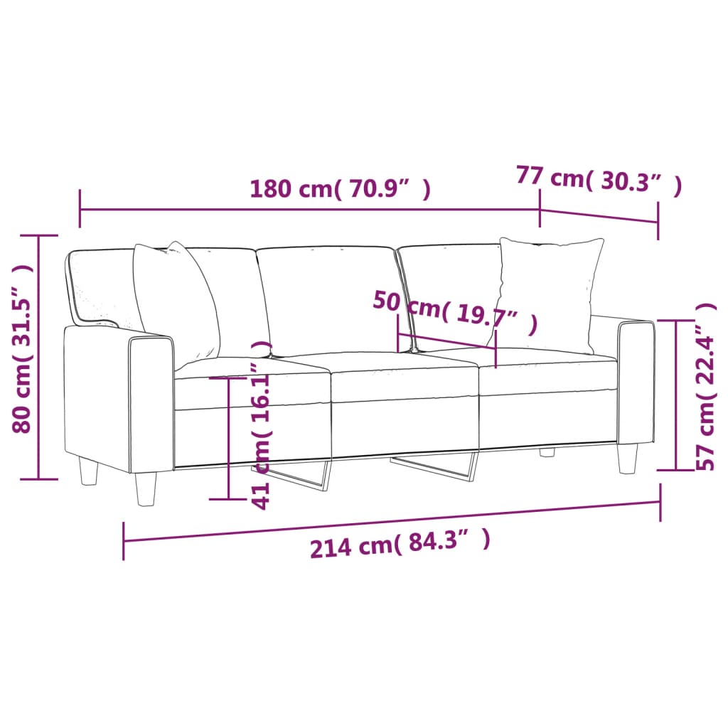 3-Seater Sofa with Pillows&Cushions Brown 180 cm Faux Leather