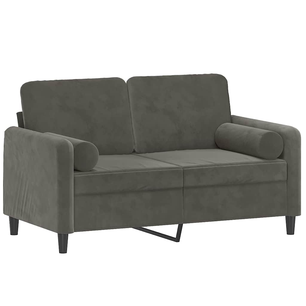 2-Seater Sofa with Pillows&Cushions Dark Grey 120 cm Velvet