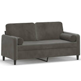 2-Seater Sofa with Pillows&Cushions Dark Grey 140 cm Velvet - Front View