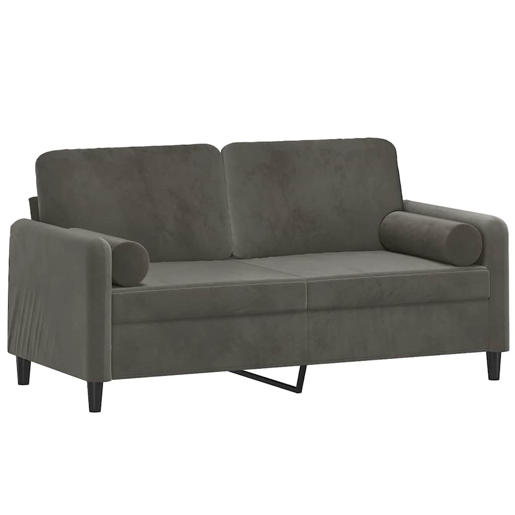 2-Seater Sofa with Pillows&Cushions Dark Grey 140 cm Velvet