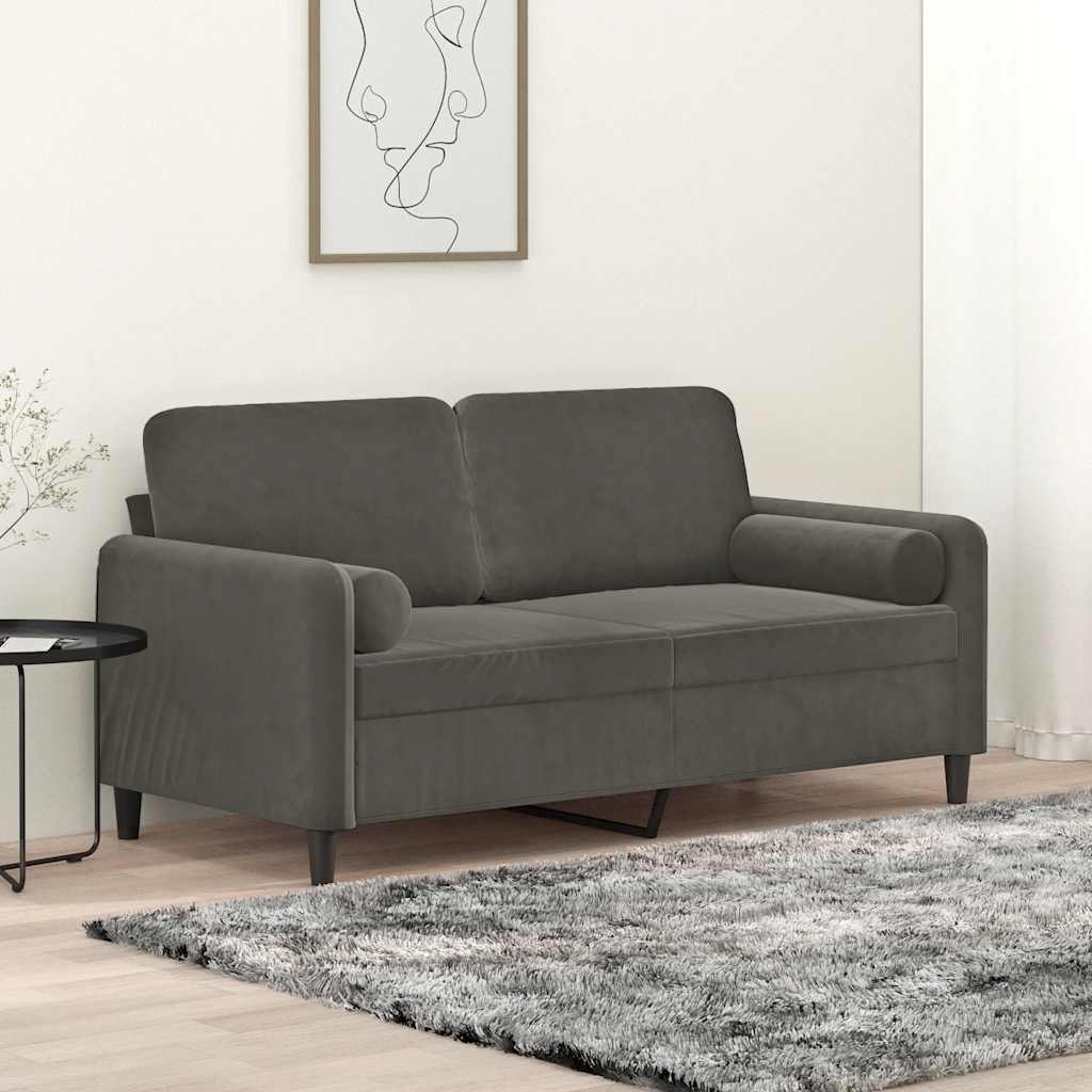 2-Seater Sofa with Pillows&Cushions Dark Grey 140 cm Velvet