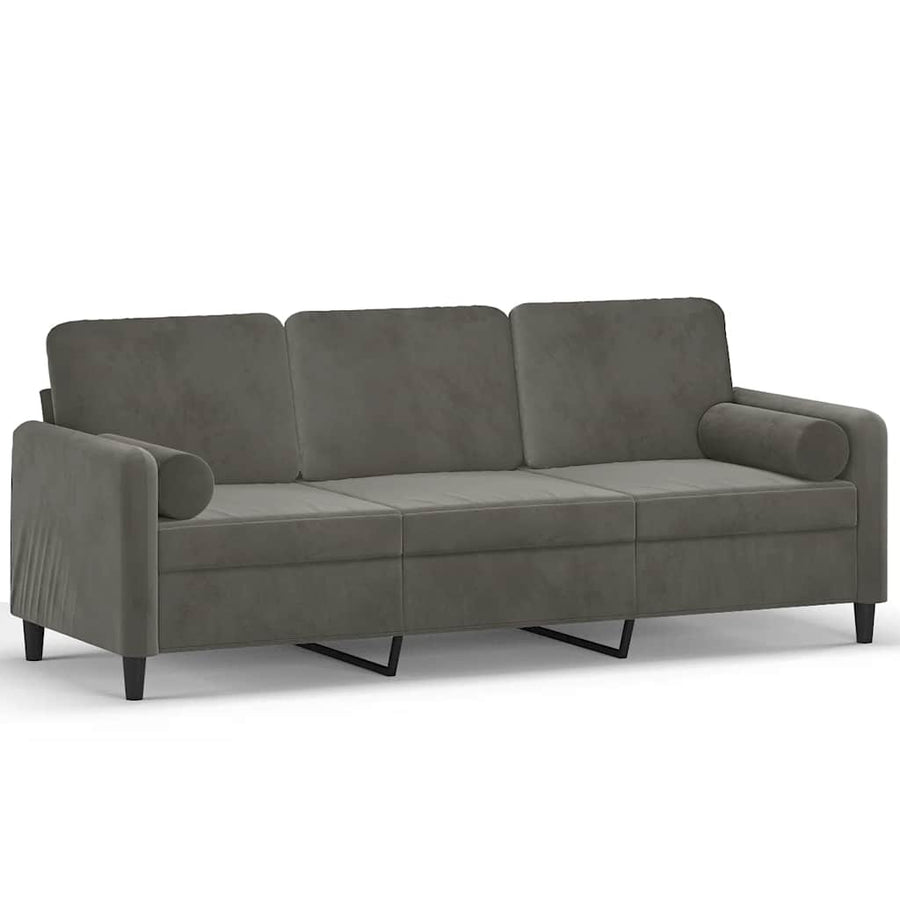 3-Seater Sofa with Pillows&Cushions Dark Grey 180 cm Velvet