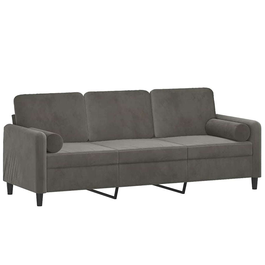3-Seater Sofa with Pillows&Cushions Dark Grey 180 cm Velvet