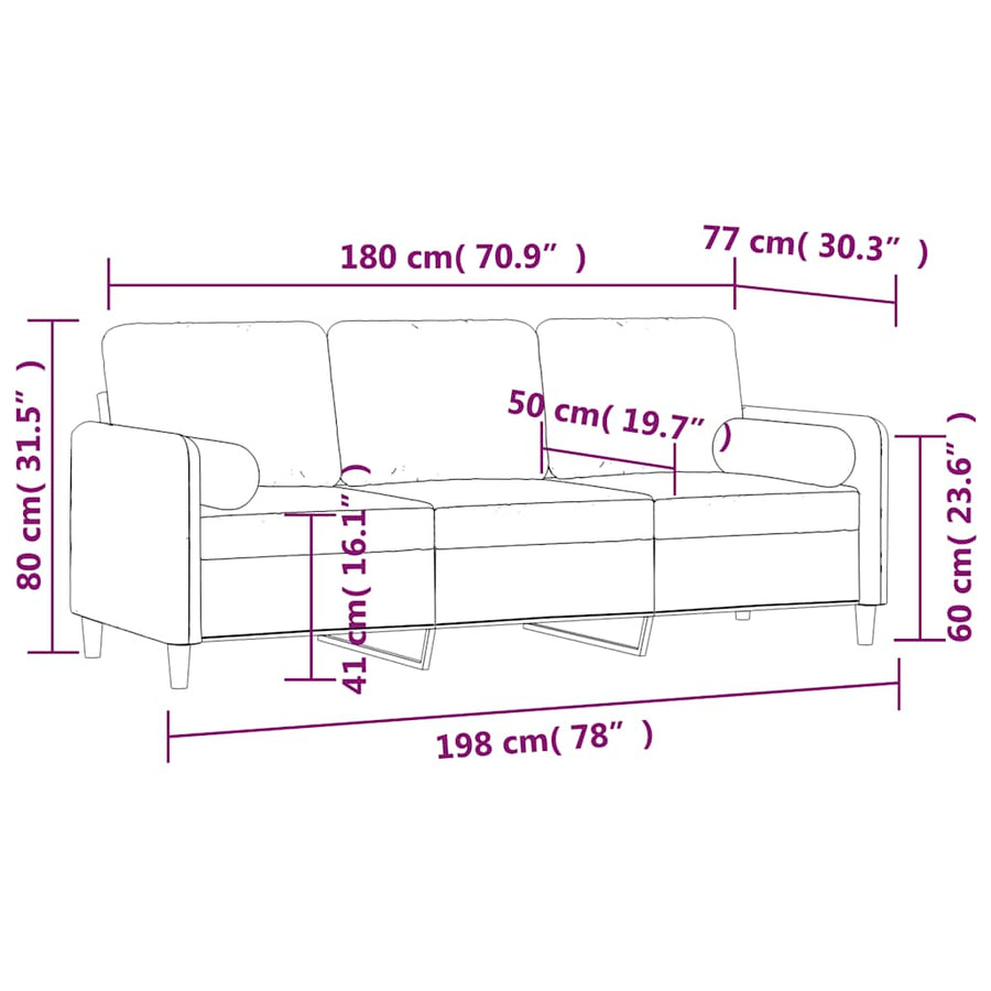 3-Seater Sofa with Pillows&Cushions Dark Grey 180 cm Velvet