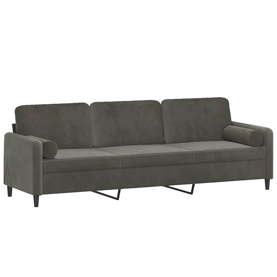 3-Seater Sofa with Pillows&Cushions Dark Grey 210 cm Velvet